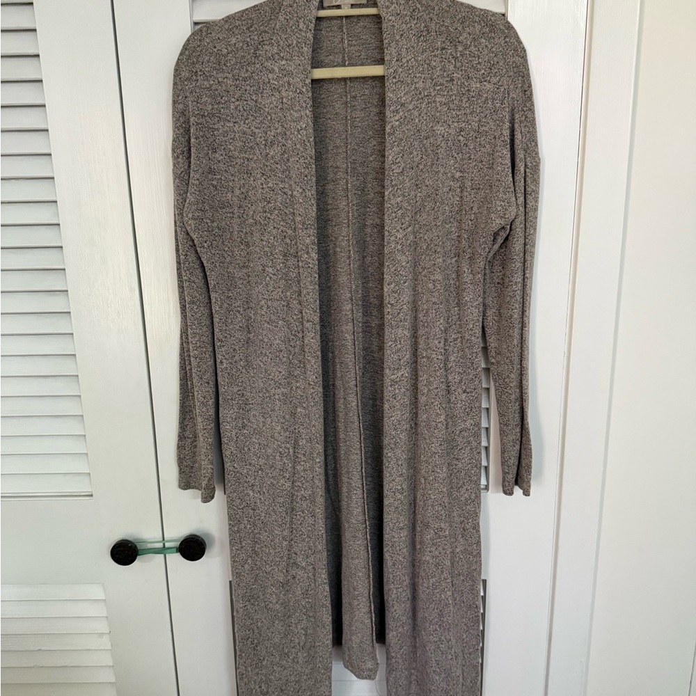 Joan Vass Heathered Gray Open Long Cardigan